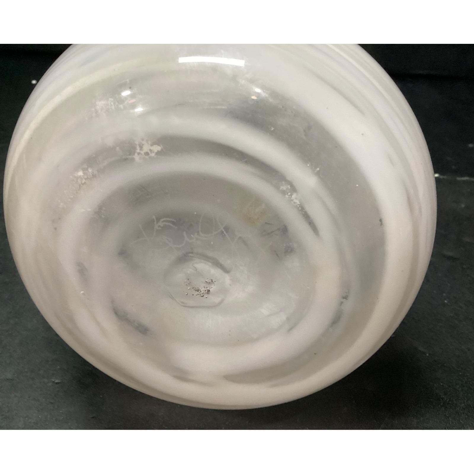 Mid Century Style Weed Vase, White & Clear Swirled Design, Hand Blown Art Glass - Thumbnail 9