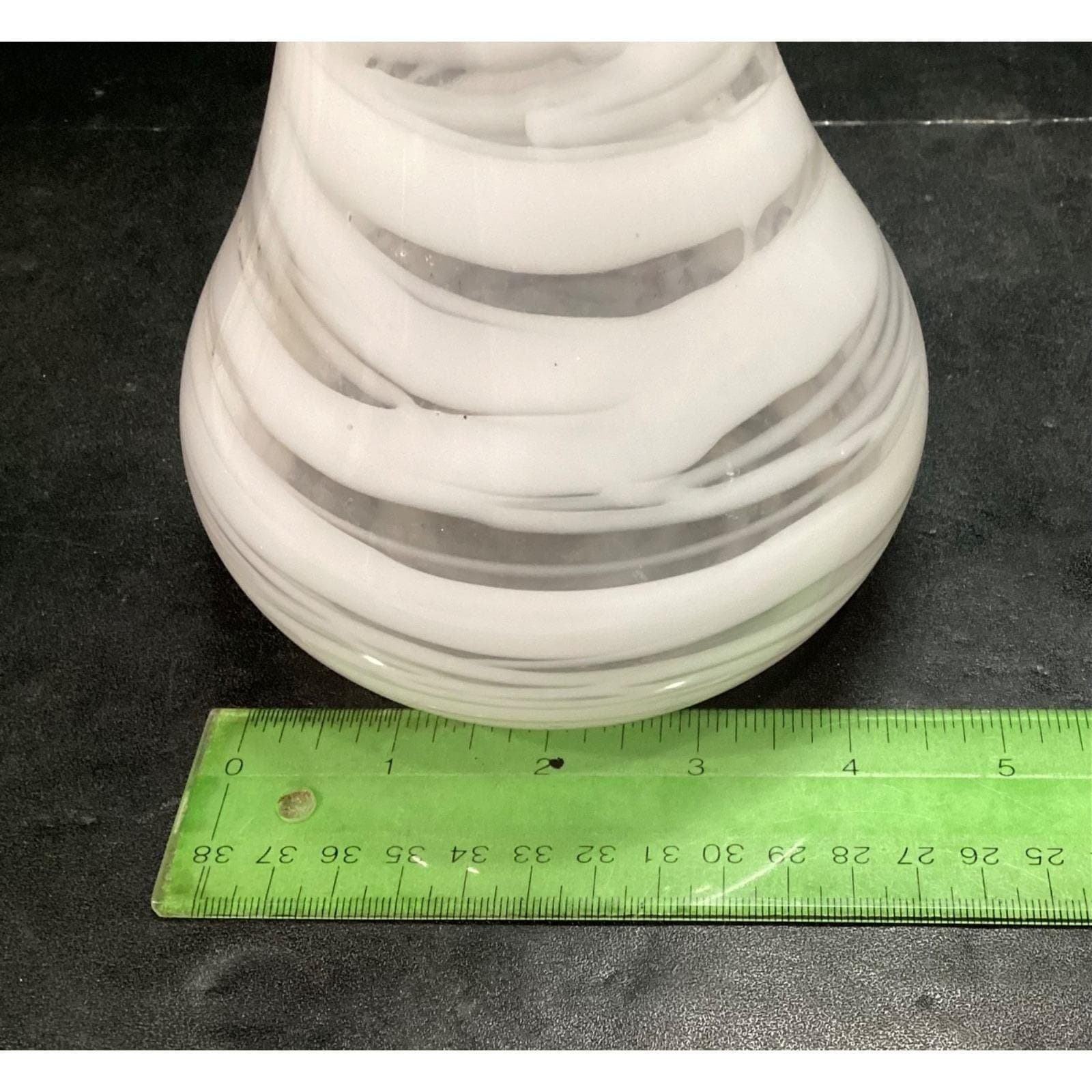 Mid Century Style Weed Vase, White & Clear Swirled Design, Hand Blown Art Glass - Thumbnail 12