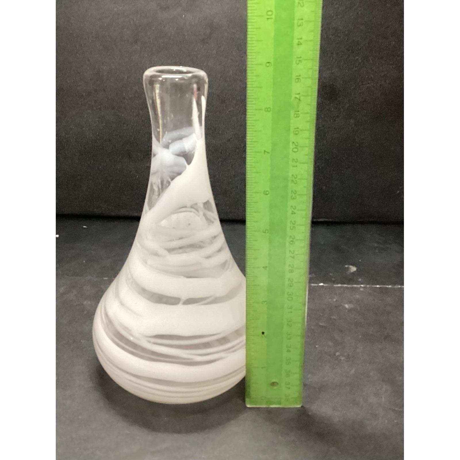 Mid Century Style Weed Vase, White & Clear Swirled Design, Hand Blown Art Glass - Thumbnail 10