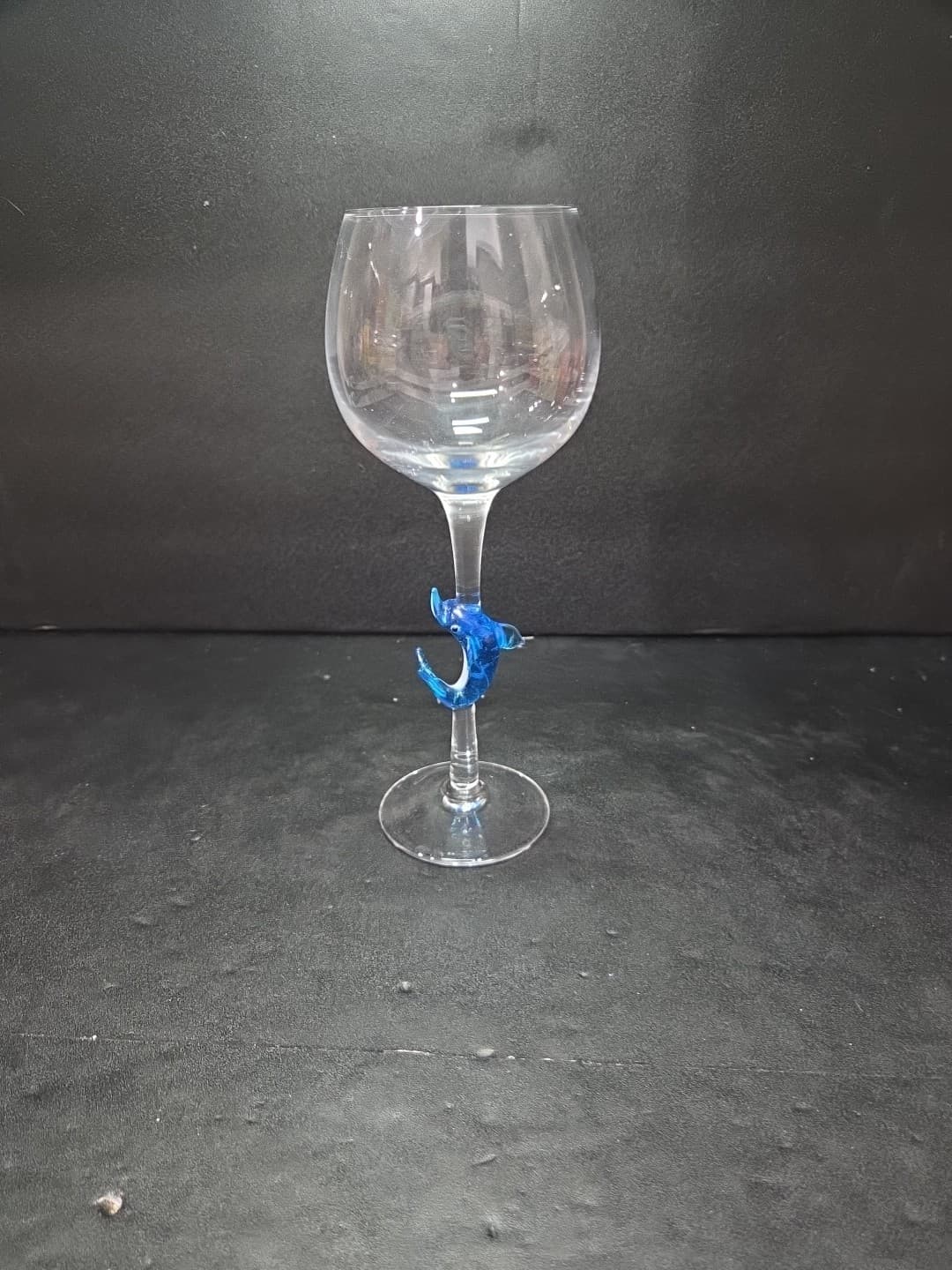 Murano Home Essentials Wine Glass with Blue Dolphin Stem Nautical Ocean
