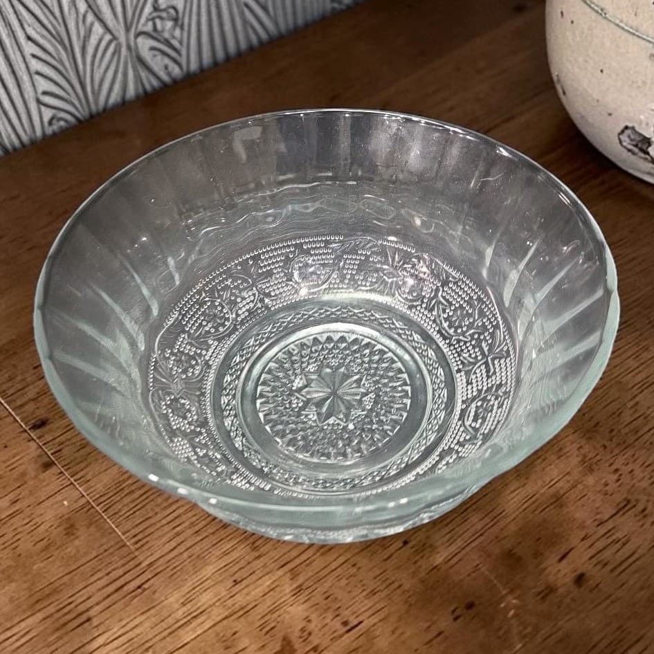 KIG Malaysia Cut Glass Serving Bowl, Diamond Fleur De Lis Design, Centerpiece
