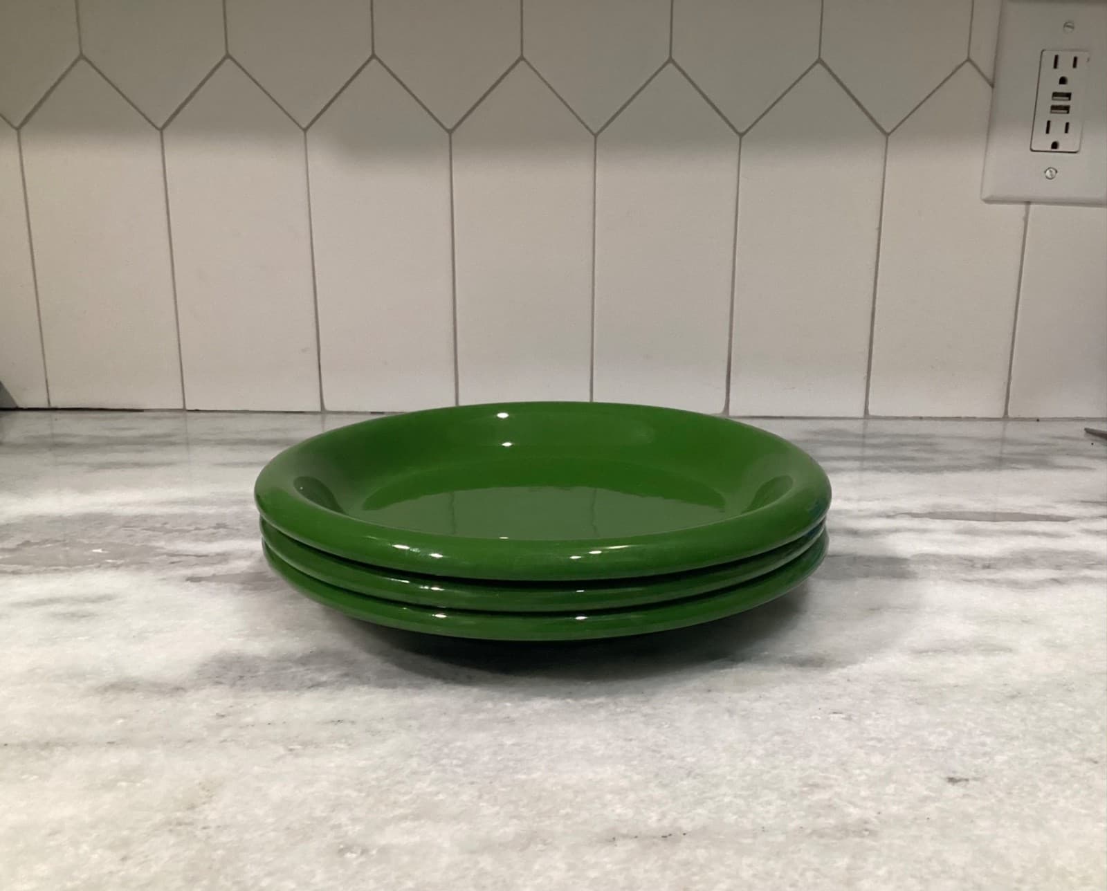 Bitossi 11" Dinner Plates Solid Green Textured Leaf Rim Made In Italy Lot Of 3 - Thumbnail 6