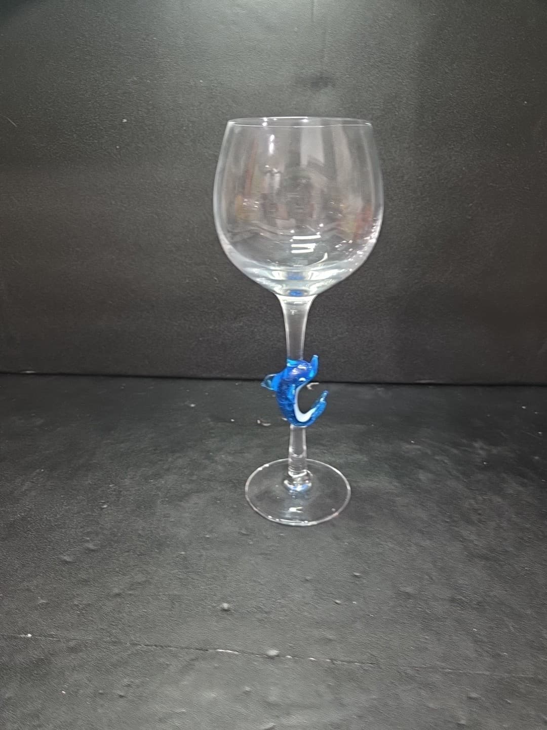 Murano Home Essentials Wine Glass with Blue Dolphin Stem Nautical Ocean - Thumbnail 3