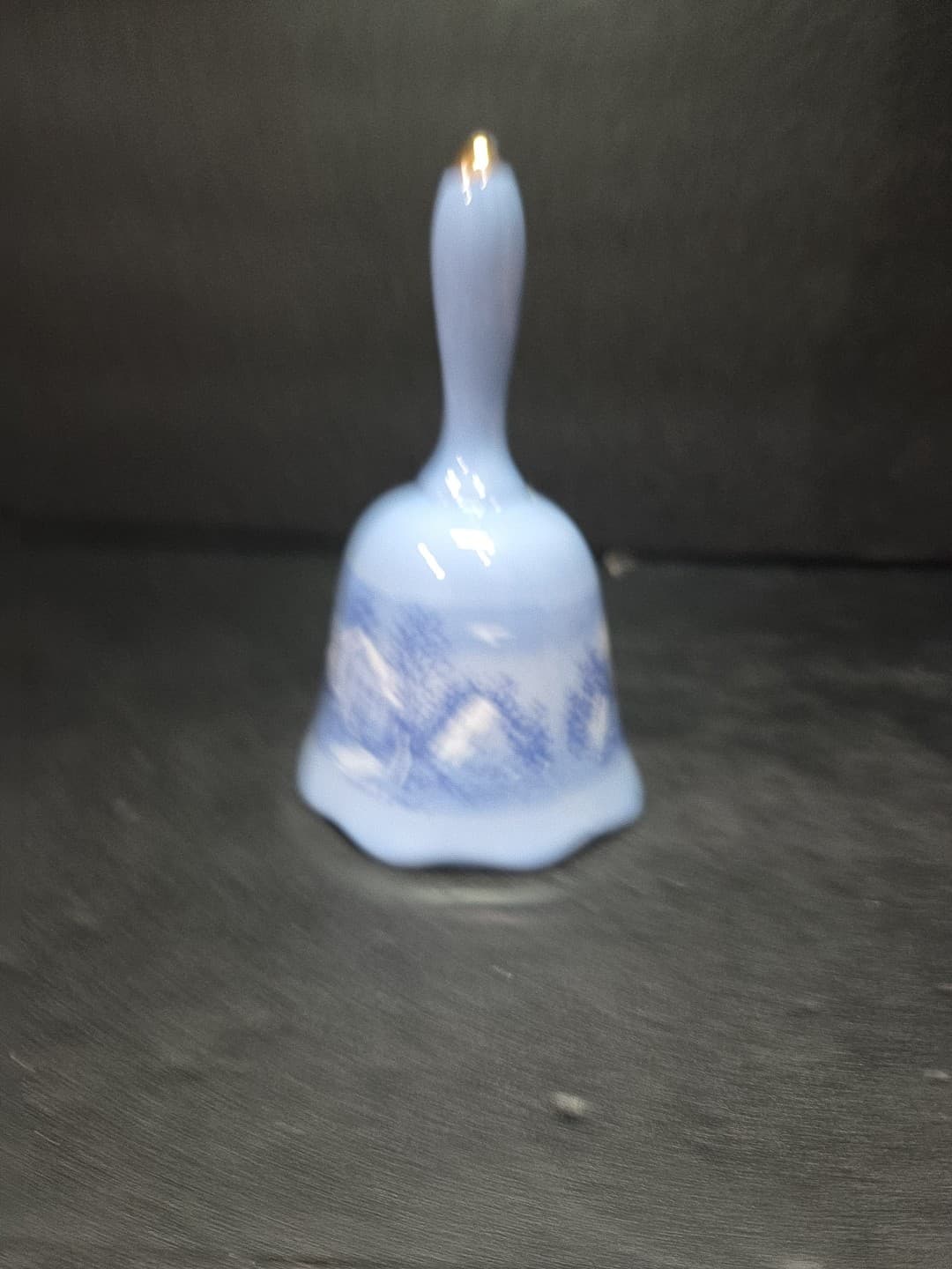 Currier & Ives Dinner Bell The Old Homestead In Winter Blue Ceramic Vintage - Thumbnail 4