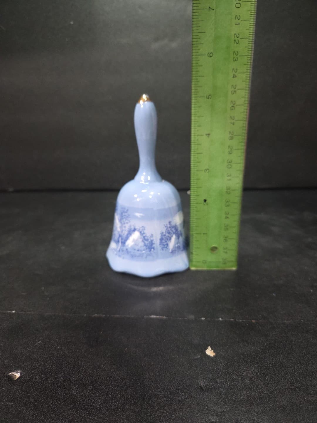 Currier & Ives Dinner Bell The Old Homestead In Winter Blue Ceramic Vintage - Thumbnail 8