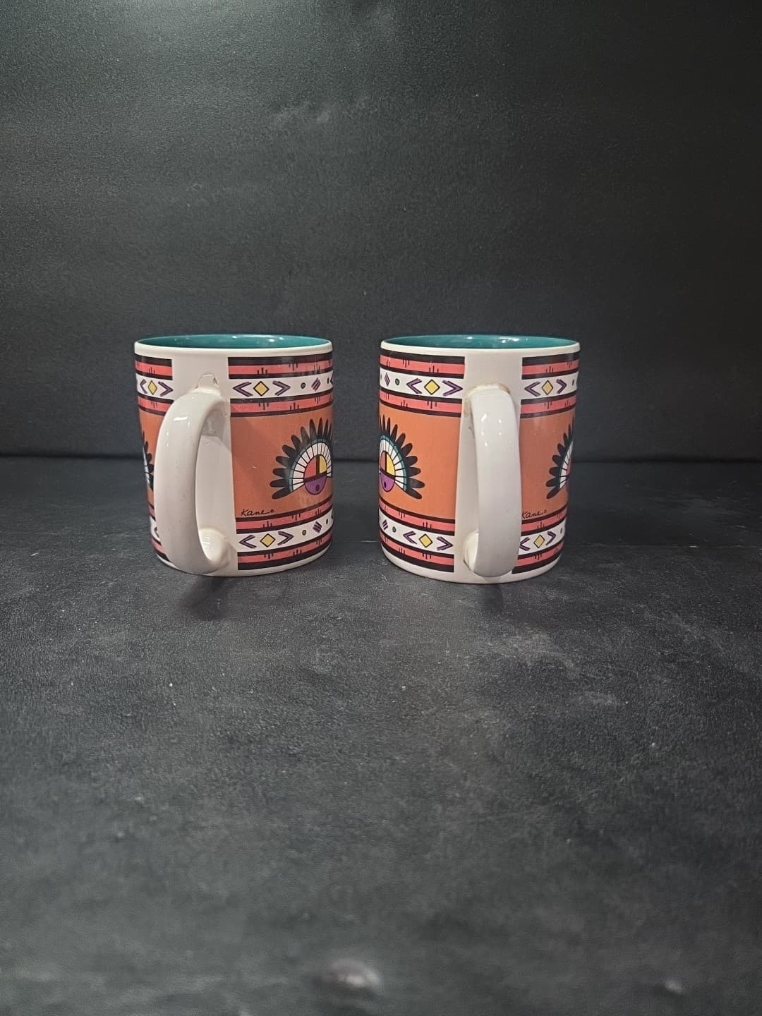 Southwest Aztec Cactus Mugs, Set of 2 Coffee Cups, Vintage Native American Decor - Thumbnail 2