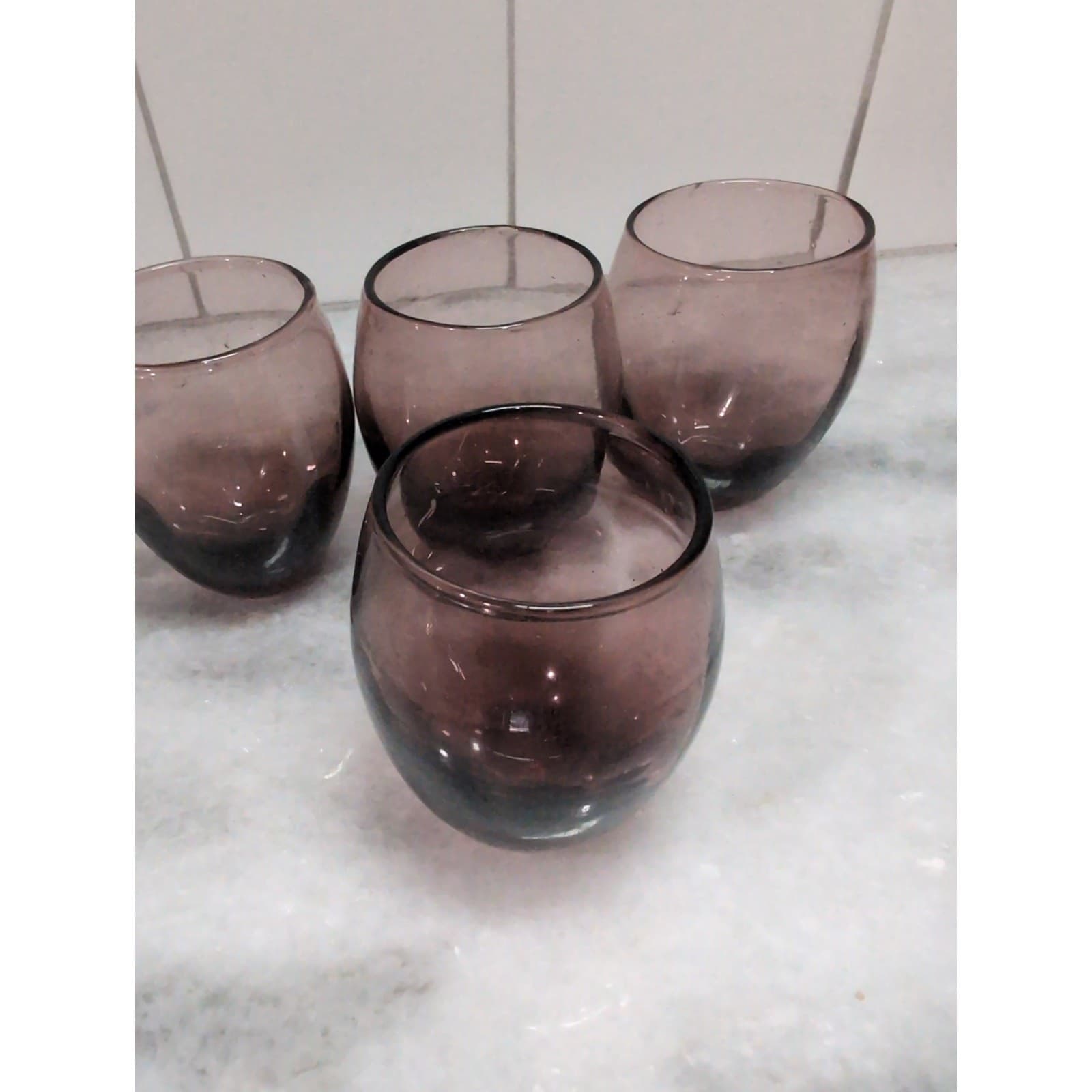 Amethyst Handblown Cordial Glasses Set of 4, Vintage Glassware, Small Cup, 2.5"H - Thumbnail 5