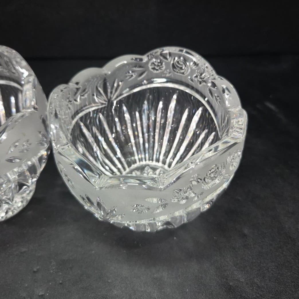 Oneida Southern Garden Crystal Votives, Set of 2, Vintage Frosted Rose Design - Thumbnail 6