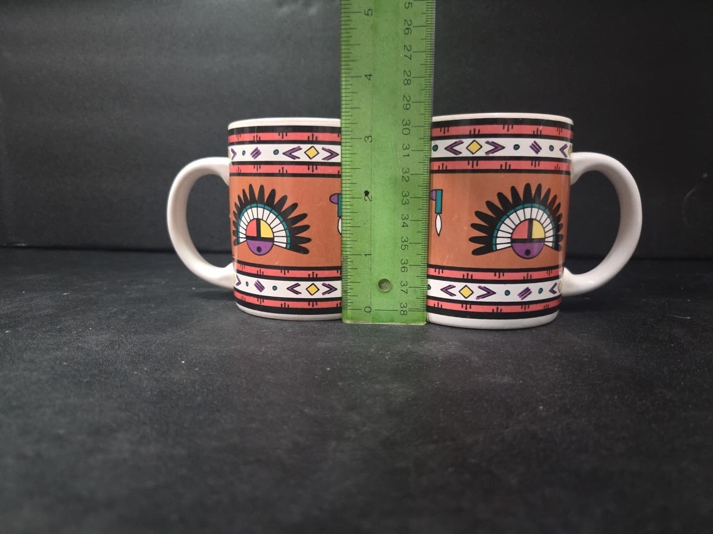 Southwest Aztec Cactus Mugs, Set of 2 Coffee Cups, Vintage Native American Decor - Thumbnail 8