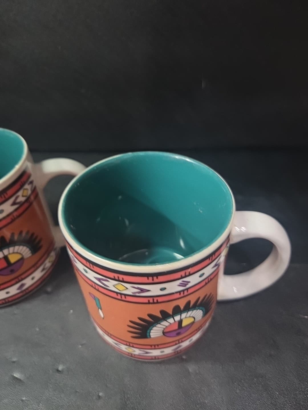 Southwest Aztec Cactus Mugs, Set of 2 Coffee Cups, Vintage Native American Decor - Thumbnail 5