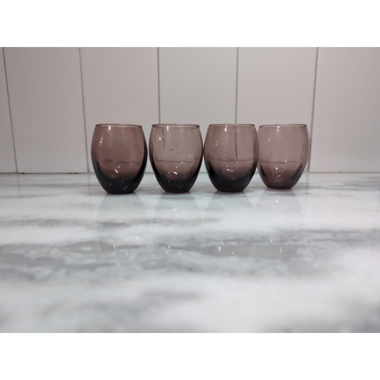 Amethyst Handblown Cordial Glasses Set of 4, Vintage Glassware, Small Cup, 2.5"H - Thumbnail 4