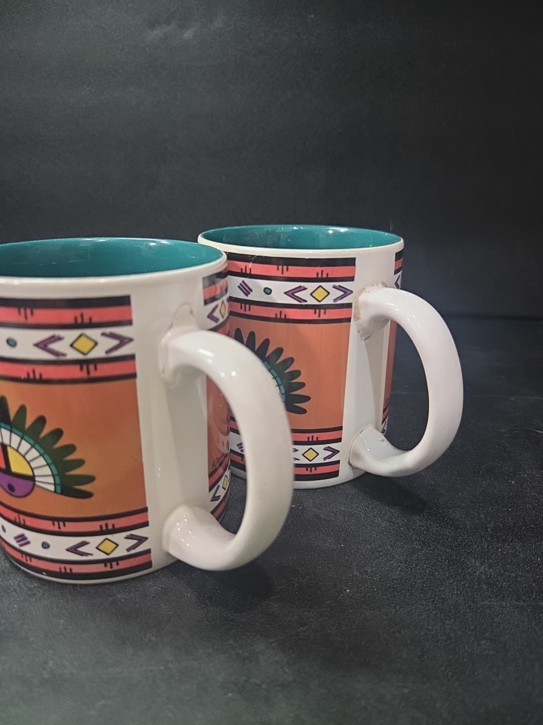 Southwest Aztec Cactus Mugs, Set of 2 Coffee Cups, Vintage Native American Decor - Thumbnail 9