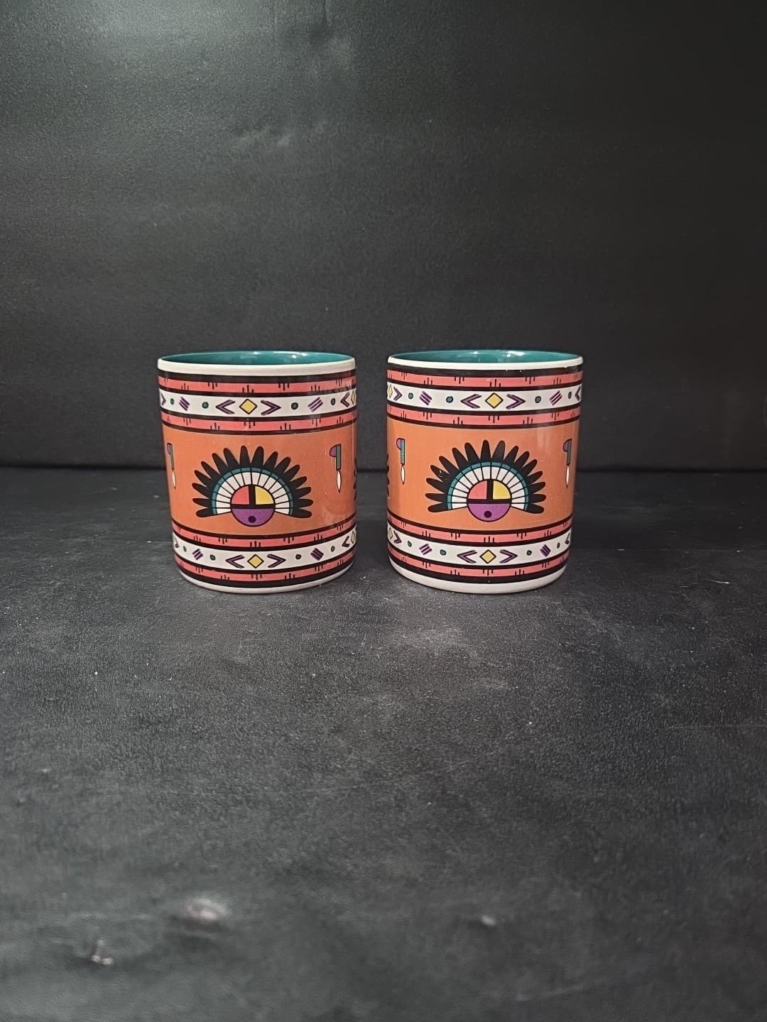 Southwest Aztec Cactus Mugs, Set of 2 Coffee Cups, Vintage Native American Decor - Thumbnail 4