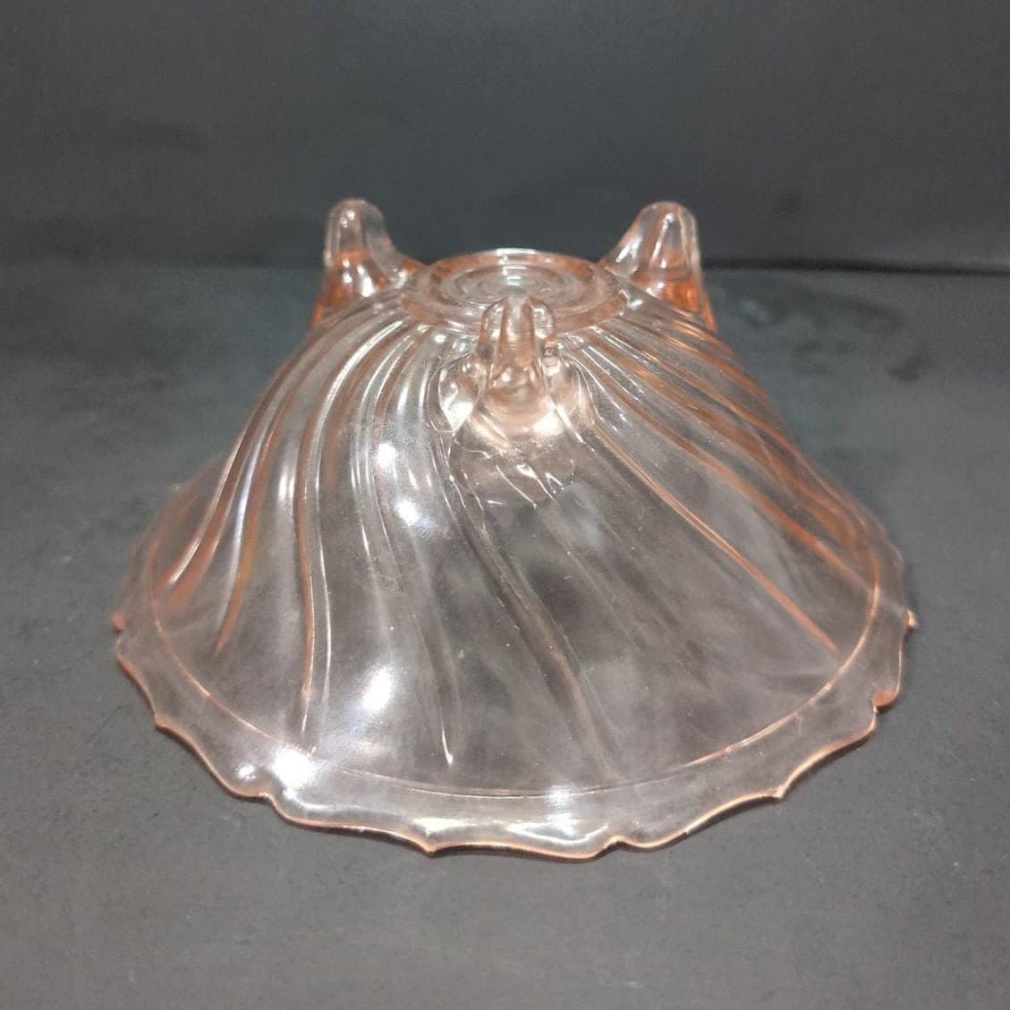 Jeannette Pink Petal Swirl Pedestal Bowl, Vintage Footed Candy Dish, Centerpiece - Thumbnail 6