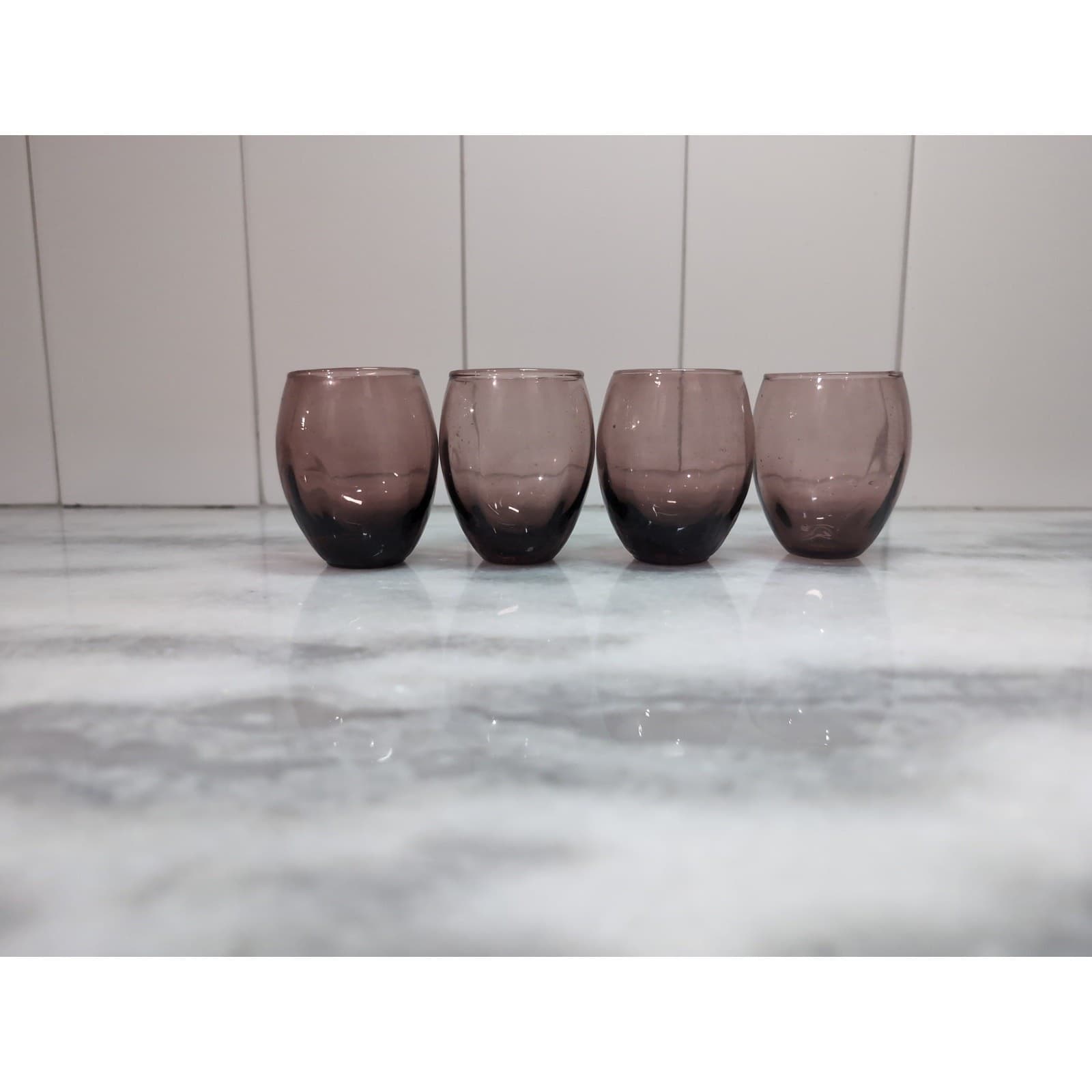 Amethyst Handblown Cordial Glasses Set of 4, Vintage Glassware, Small Cup, 2.5"H - Thumbnail 3