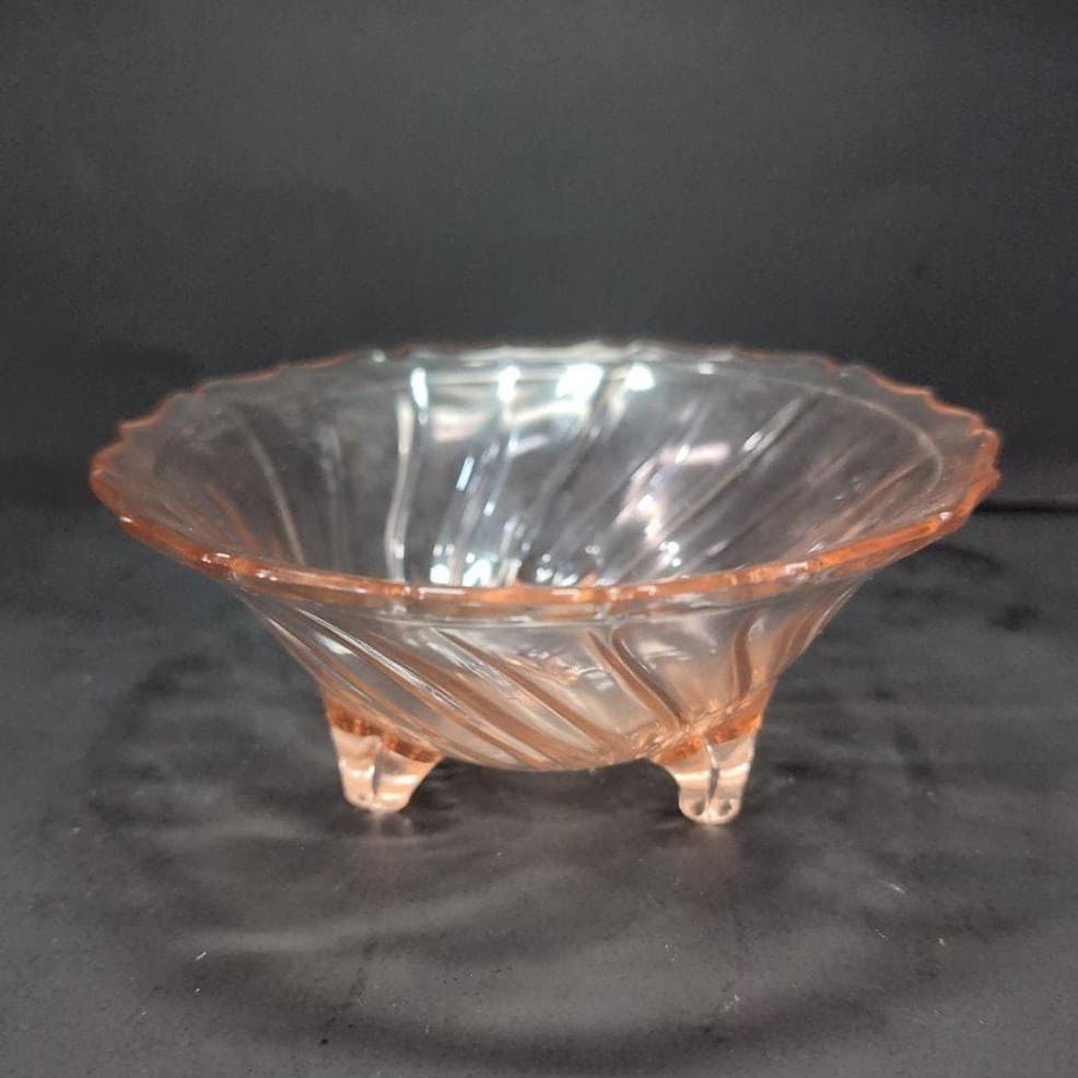 Jeannette Pink Petal Swirl Pedestal Bowl, Vintage Footed Candy Dish, Centerpiece - Thumbnail 2
