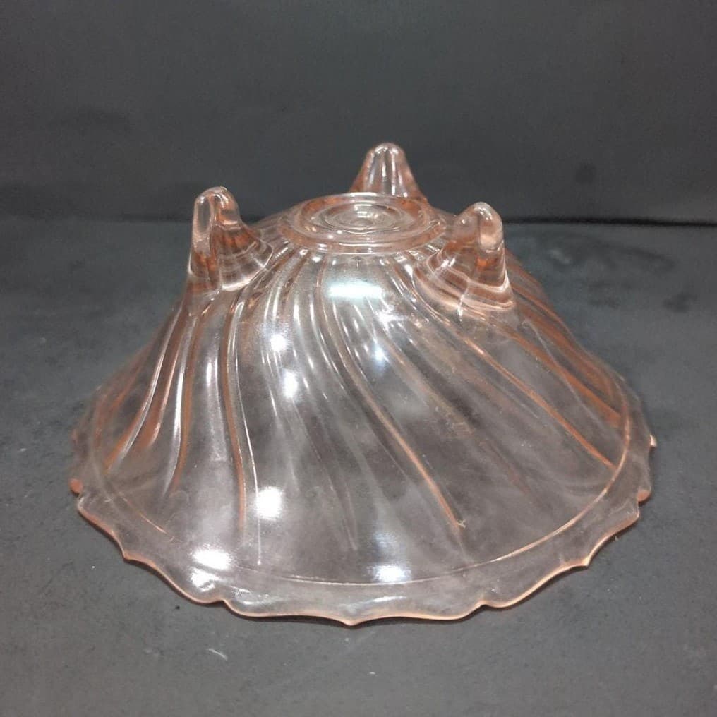 Jeannette Pink Petal Swirl Pedestal Bowl, Vintage Footed Candy Dish, Centerpiece - Thumbnail 7