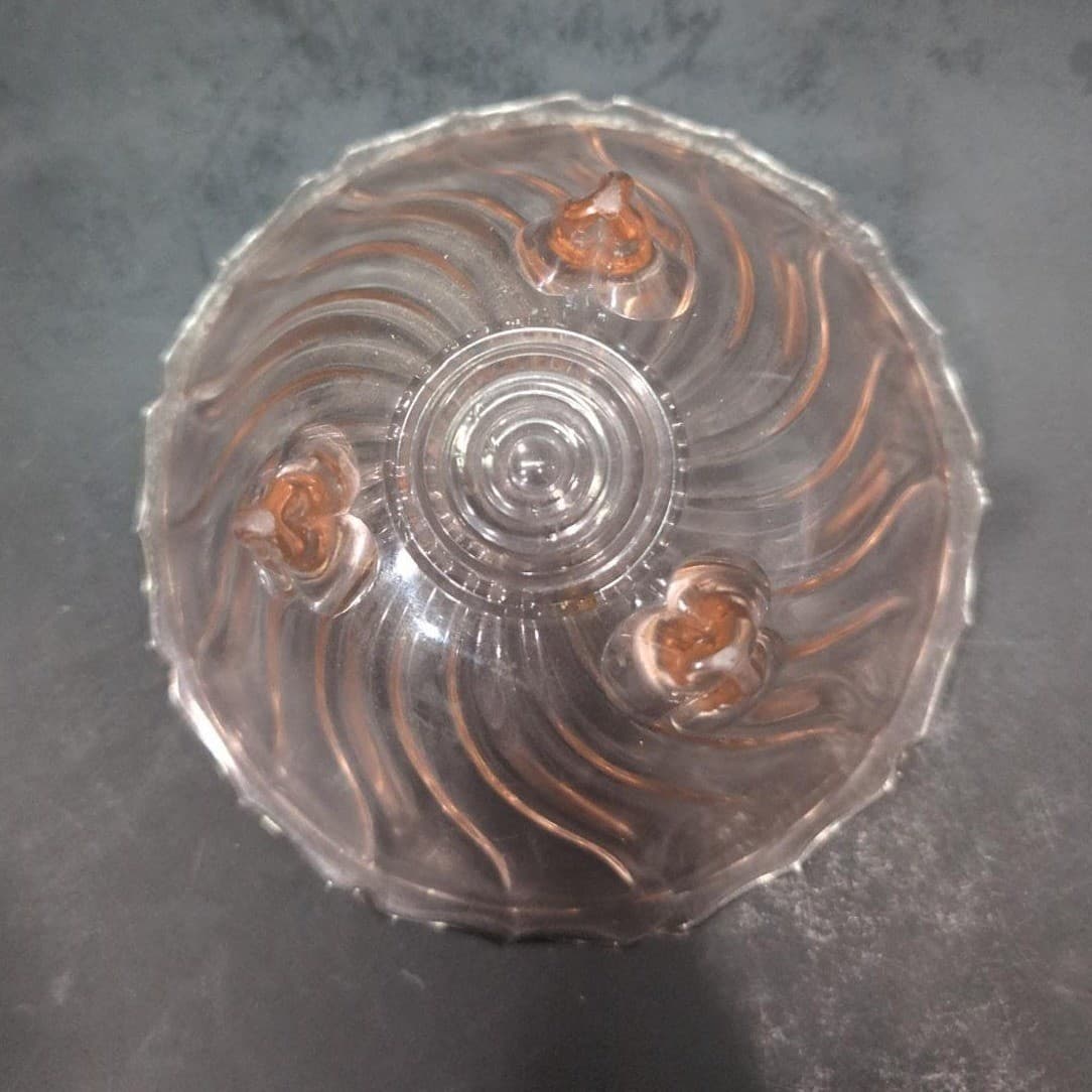 Jeannette Pink Petal Swirl Pedestal Bowl, Vintage Footed Candy Dish, Centerpiece - Thumbnail 4