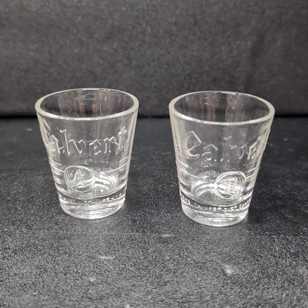 Calvert Whiskey Shot Glasses, Set of 2, Vintage A-B Taste Testing Design - Thumbnail 2