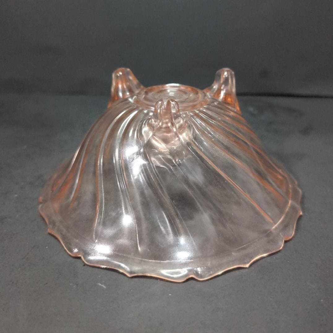Jeannette Pink Petal Swirl Pedestal Bowl, Vintage Footed Candy Dish, Centerpiece - Thumbnail 8