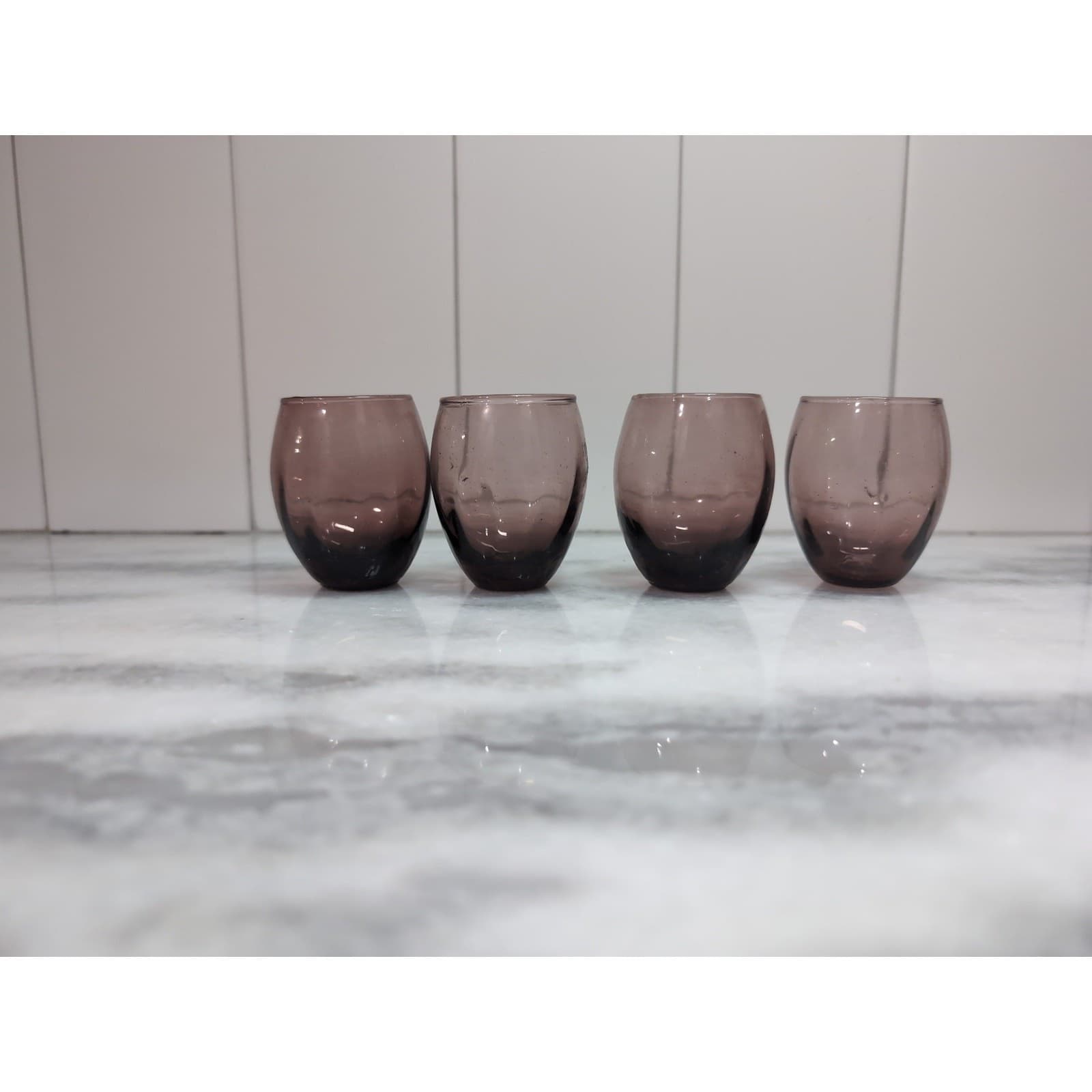 Amethyst Handblown Cordial Glasses Set of 4, Vintage Glassware, Small Cup, 2.5"H - Thumbnail 2