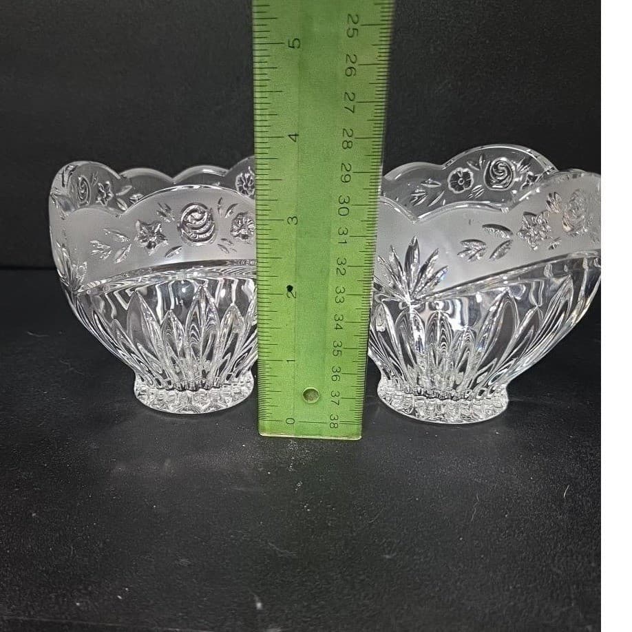 Oneida Southern Garden Crystal Votives, Set of 2, Vintage Frosted Rose Design - Thumbnail 9