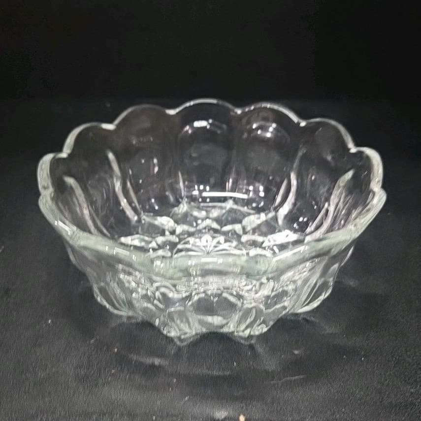 Anchor Hocking Scalloped Candy Dish, Vintage Diamond Pattern, Clear Dessert Bowl - Thumbnail 2