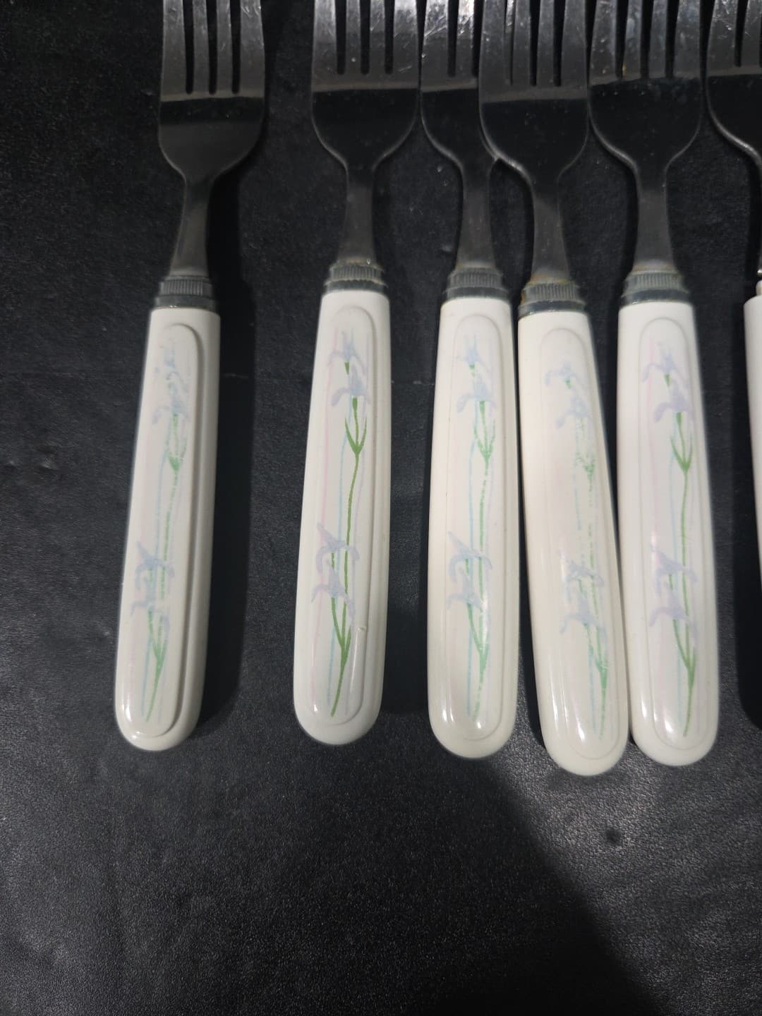 Corelle Shadow Iris Forks, 8 Piece Flatware, Corning Rostfrei, Vintage Utensils - Thumbnail 2