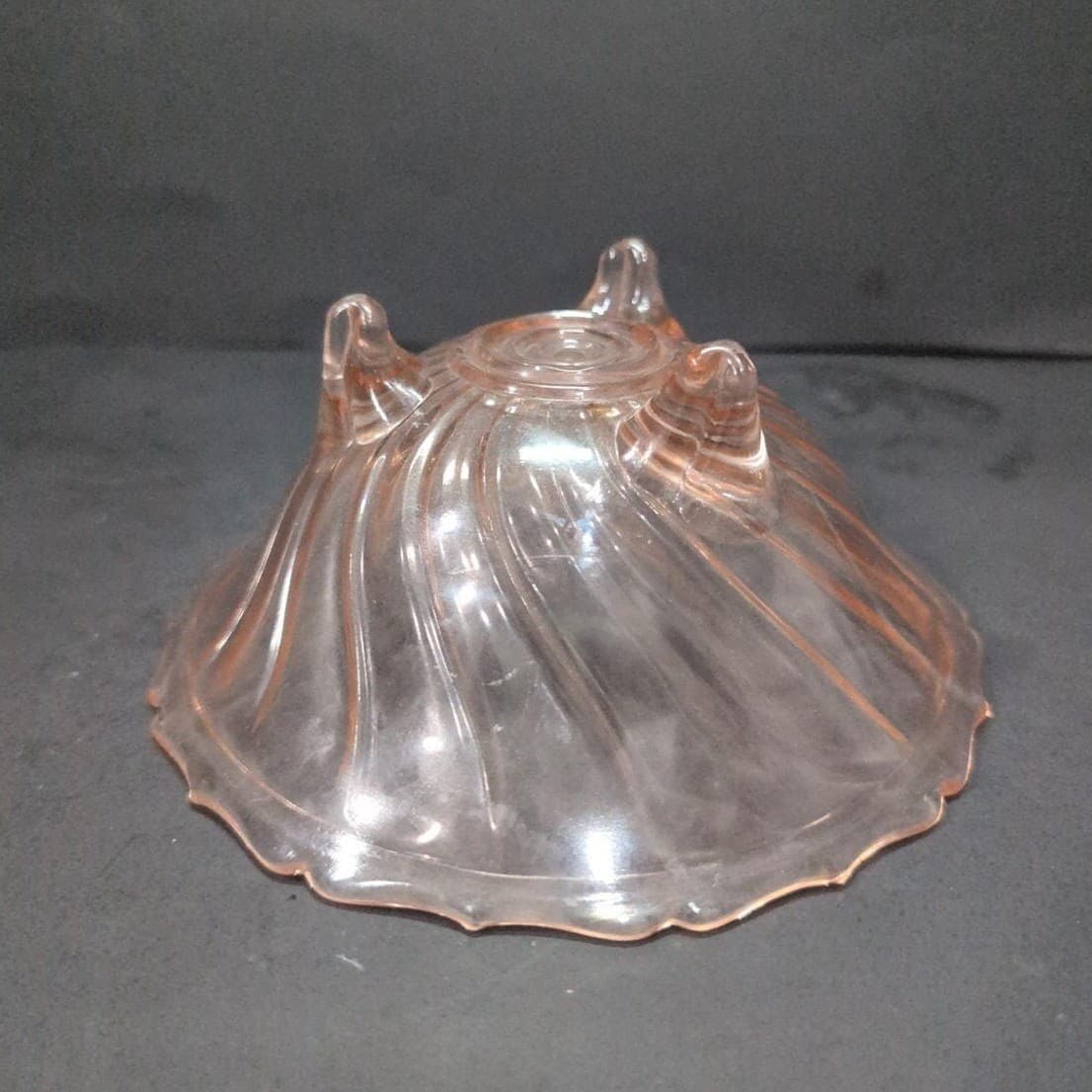 Jeannette Pink Petal Swirl Pedestal Bowl, Vintage Footed Candy Dish, Centerpiece - Thumbnail 5