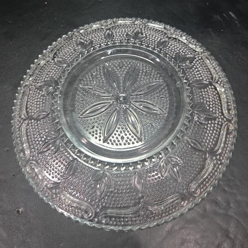 Federal Glass Heritage Clear Round Platter, Vtg Sandwich Design, Serving Plate - Thumbnail 3