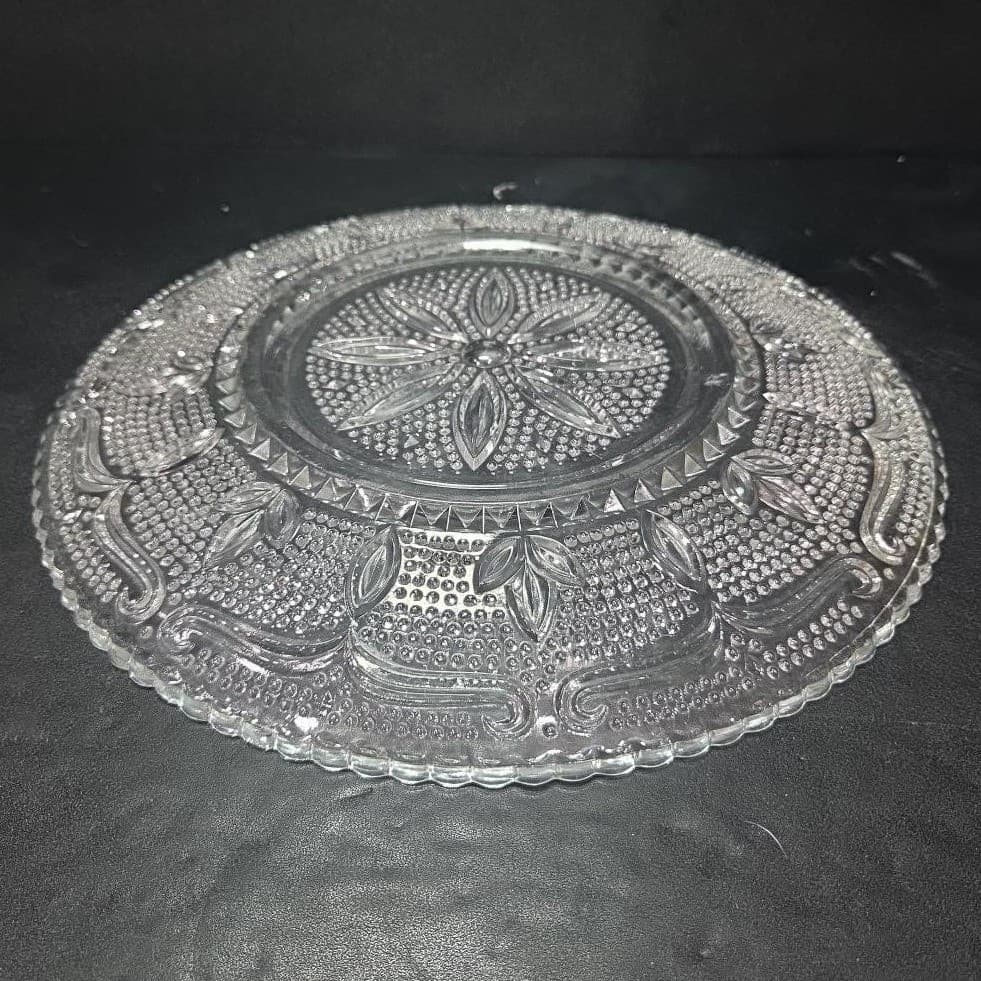 Federal Glass Heritage Clear Round Platter, Vtg Sandwich Design, Serving Plate - Thumbnail 5