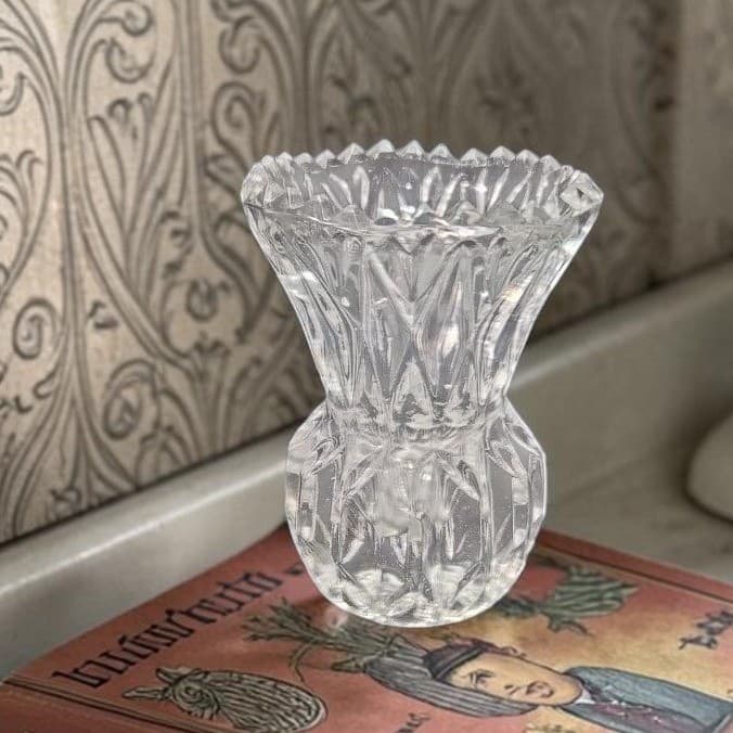 Crystal Thistle Pineapple Toothpick Holder, Vtg Glass Bud Vase, Saw Edge Design
