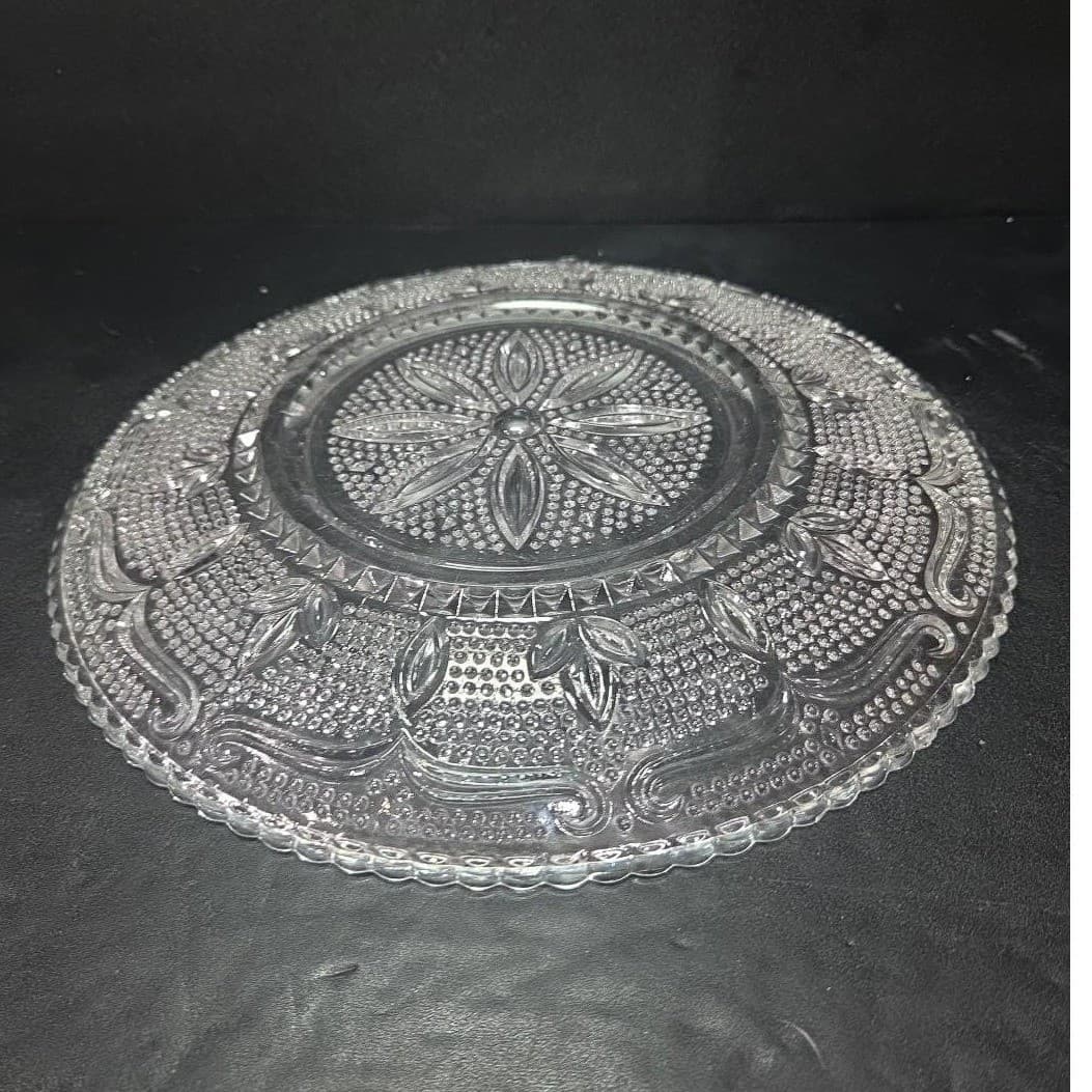 Federal Glass Heritage Clear Round Platter, Vtg Sandwich Design, Serving Plate - Thumbnail 7