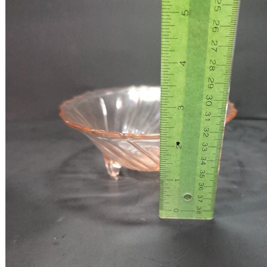 Jeannette Pink Petal Swirl Pedestal Bowl, Vintage Footed Candy Dish, Centerpiece - Thumbnail 9