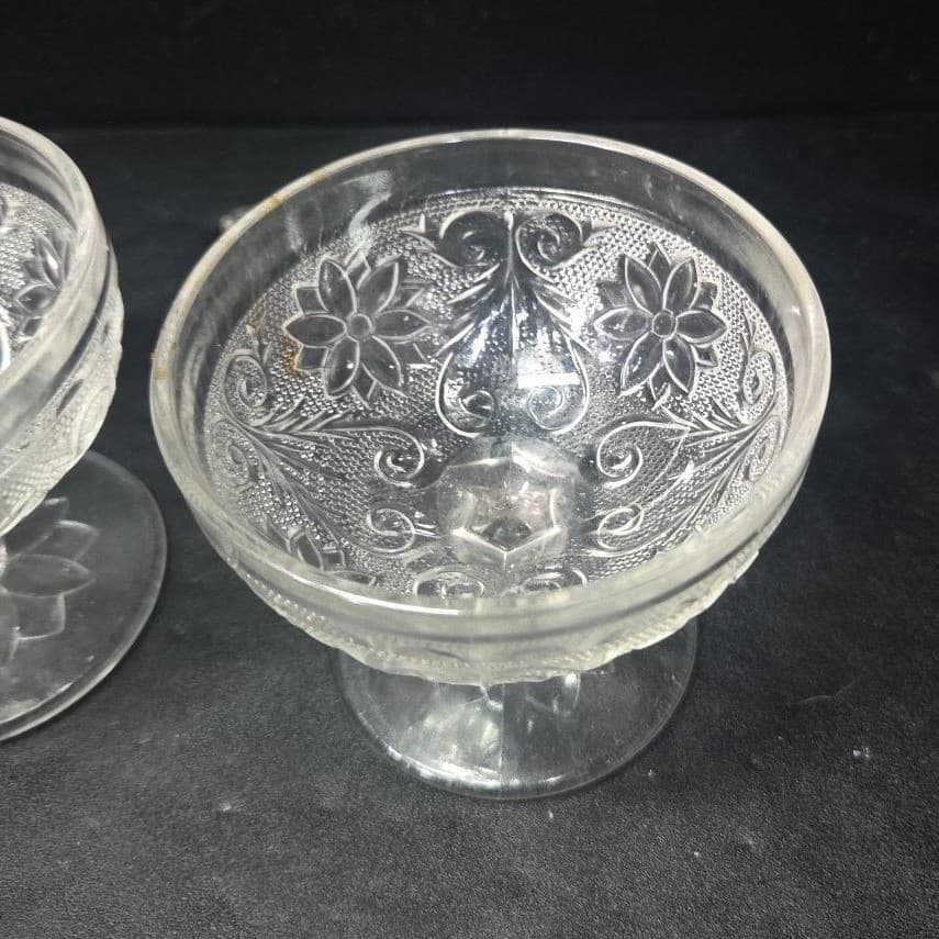 Indiana Glass Sandwich Champagne Coupes, Set of 2, Vintage Knob Stem Bowls - Thumbnail 6