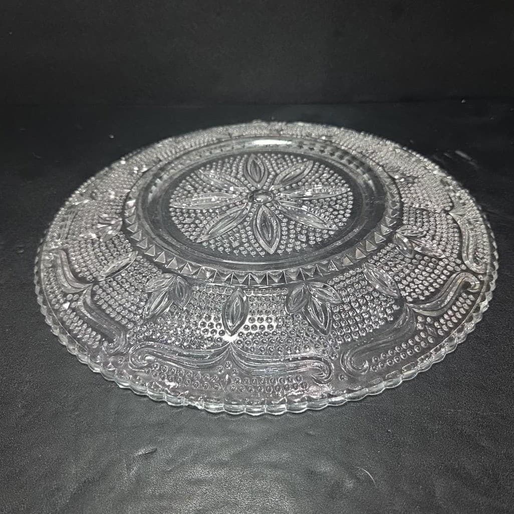 Federal Glass Heritage Clear Round Platter, Vtg Sandwich Design, Serving Plate - Thumbnail 6