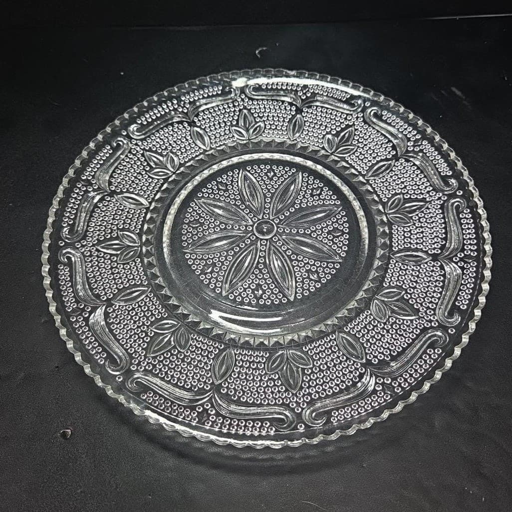 Federal Glass Heritage Clear Round Platter, Vtg Sandwich Design, Serving Plate - Thumbnail 2