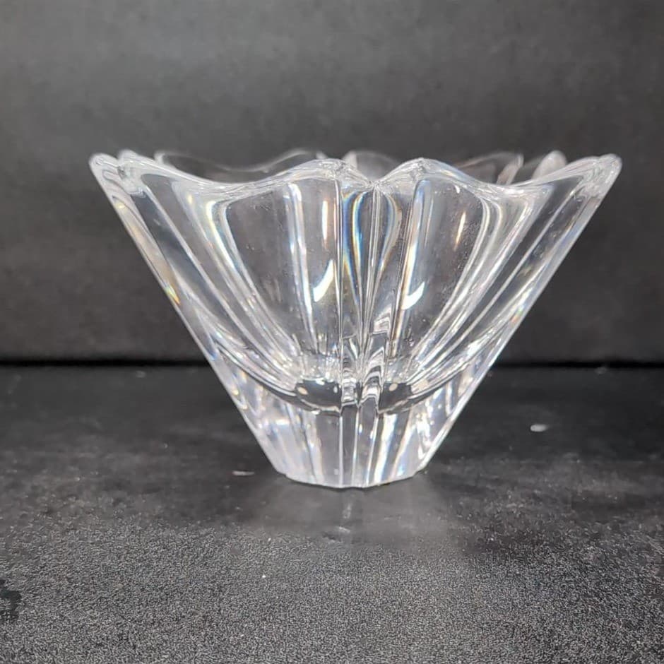 Orrefors Lead Crystal Candle Bowl, Orion by Hellsten, Swedish Signed Centerpiece - Thumbnail 5