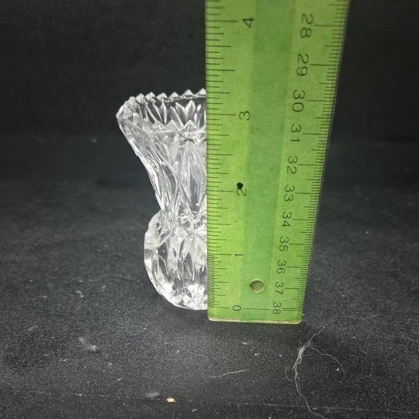 Crystal Thistle Pineapple Toothpick Holder, Vtg Glass Bud Vase, Saw Edge Design - Thumbnail 9
