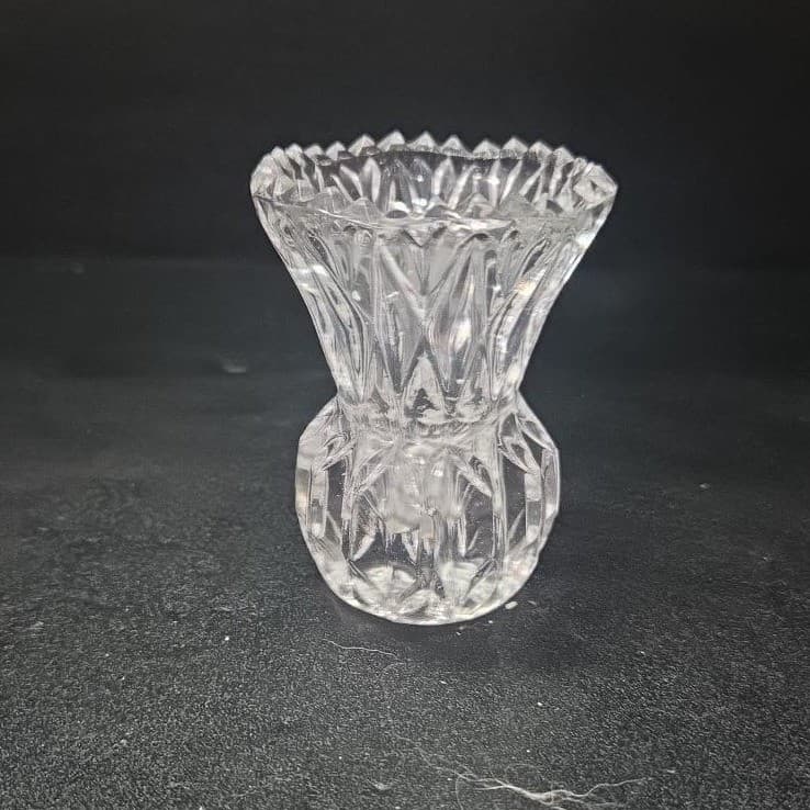 Crystal Thistle Pineapple Toothpick Holder, Vtg Glass Bud Vase, Saw Edge Design - Thumbnail 2