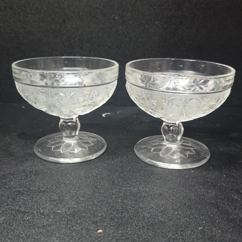 Indiana Glass Sandwich Champagne Coupes, Set of 2, Vintage Knob Stem Bowls - Thumbnail 4
