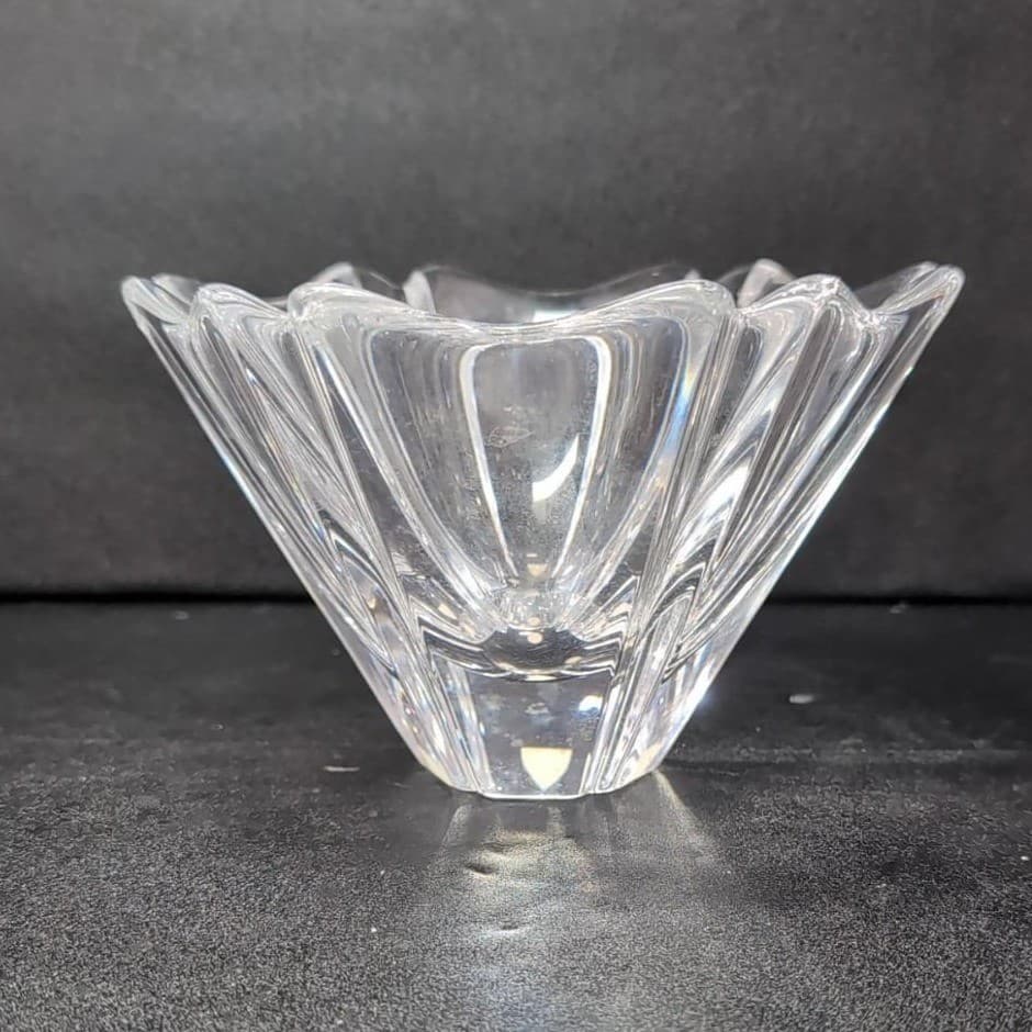 Orrefors Lead Crystal Candle Bowl, Orion by Hellsten, Swedish Signed Centerpiece - Thumbnail 4