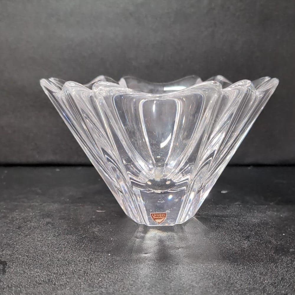Orrefors Lead Crystal Candle Bowl, Orion by Hellsten, Swedish Signed Centerpiece - Thumbnail 2