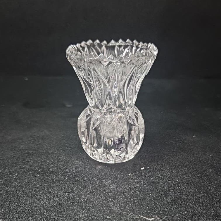 Crystal Thistle Pineapple Toothpick Holder, Vtg Glass Bud Vase, Saw Edge Design - Thumbnail 3