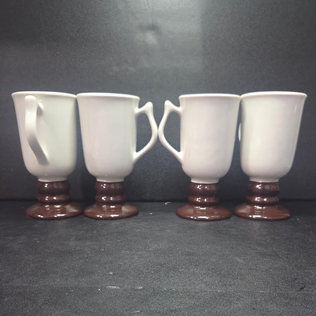 Hall Brown & Cream Irish Coffee Mugs, Set of 4, Vintage Footed Pedestal Cups - Thumbnail 5