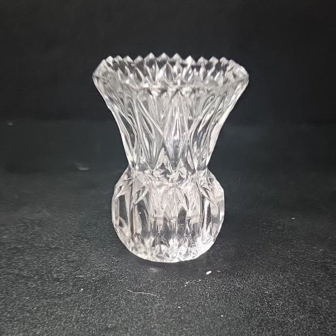 Crystal Thistle Pineapple Toothpick Holder, Vtg Glass Bud Vase, Saw Edge Design - Thumbnail 5