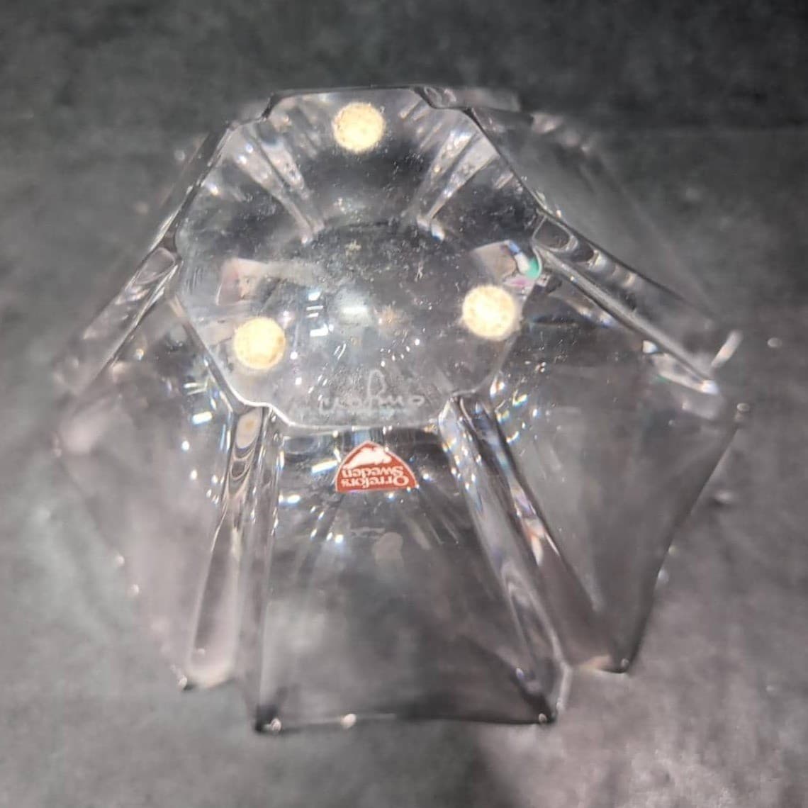 Orrefors Lead Crystal Candle Bowl, Orion by Hellsten, Swedish Signed Centerpiece - Thumbnail 8