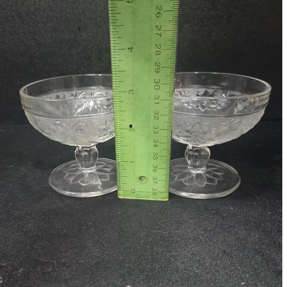 Indiana Glass Sandwich Champagne Coupes, Set of 2, Vintage Knob Stem Bowls - Thumbnail 9
