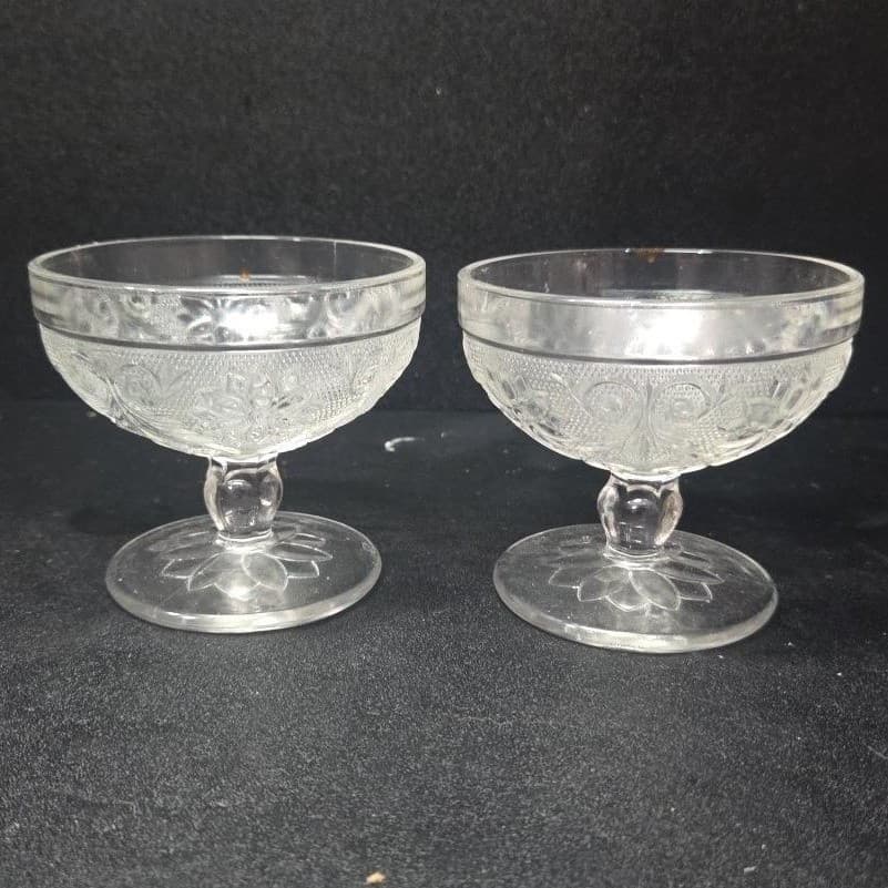 Indiana Glass Sandwich Champagne Coupes, Set of 2, Vintage Knob Stem Bowls - Thumbnail 2