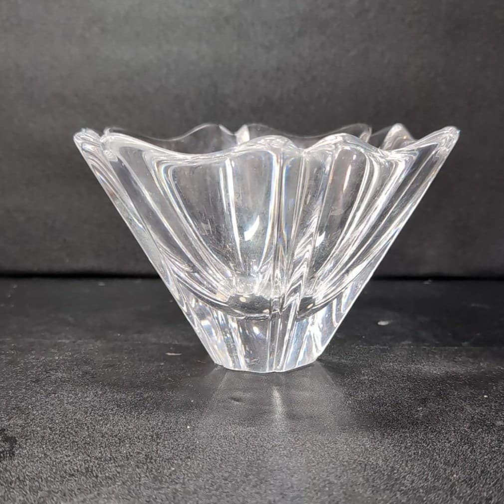 Orrefors Lead Crystal Candle Bowl, Orion by Hellsten, Swedish Signed Centerpiece - Thumbnail 3